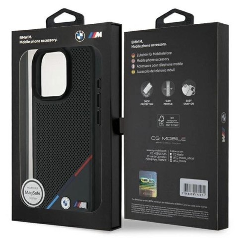 Etui BMW M Perforated Tricolor Line MagSafe na iPhone 16 Pro - czarne BMW