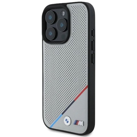 Etui BMW M Perforated Tricolor Line MagSafe na iPhone 16 Pro - szare BMW
