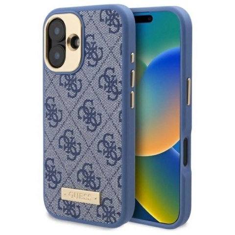 Etui Guess 4G Logo Plate MagSafe na iPhone 16 Plus - niebieskie Guess