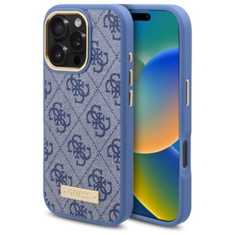 Etui Guess 4G Logo Plate MagSafe na iPhone 16 Pro - niebieskie Guess