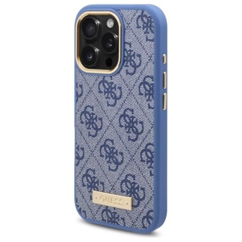 Etui Guess 4G Logo Plate MagSafe na iPhone 16 Pro - niebieskie Guess