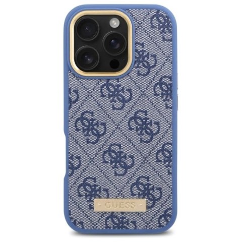 Etui Guess 4G Logo Plate MagSafe na iPhone 16 Pro - niebieskie Guess