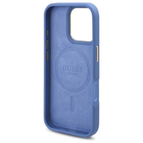 Etui Guess 4G Logo Plate MagSafe na iPhone 16 Pro - niebieskie Guess