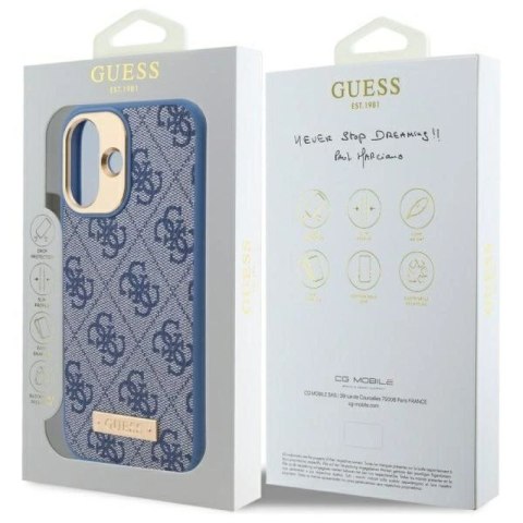 Etui Guess 4G Logo Plate MagSafe na iPhone 16 - niebieskie Guess