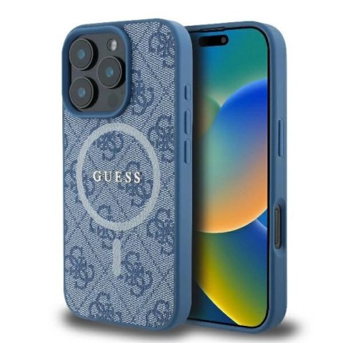 Etui Guess 4G Ring Classic Logo MagSafe na iPhone 16 Pro - niebieskie Guess