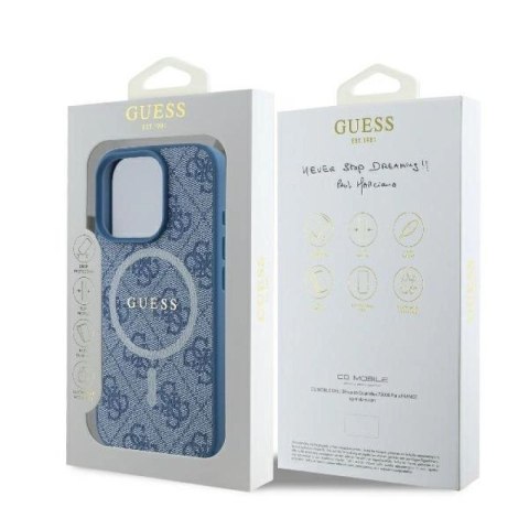 Etui Guess 4G Ring Classic Logo MagSafe na iPhone 16 Pro - niebieskie Guess