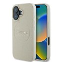 Etui Guess Grained Ring MagSafe na iPhone 16 - beżowe Guess