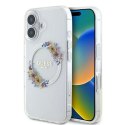 Etui Guess IML Flowers Wreath MagSafe na iPhone 16 Plus - przezroczyste Guess