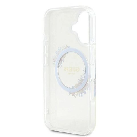 Etui Guess IML Flowers Wreath MagSafe na iPhone 16 Plus - przezroczyste Guess