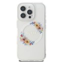 Etui Guess IML Flowers Wreath MagSafe na iPhone 16 Pro - przezroczyste Guess