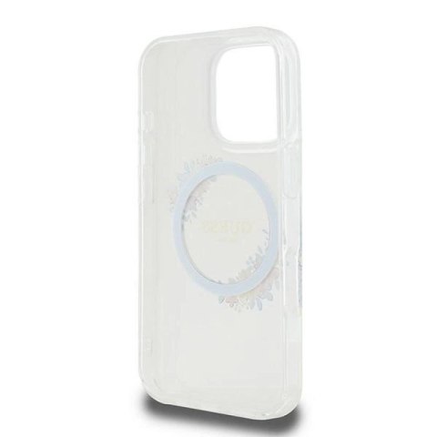 Etui Guess IML Flowers Wreath MagSafe na iPhone 16 Pro - przezroczyste Guess