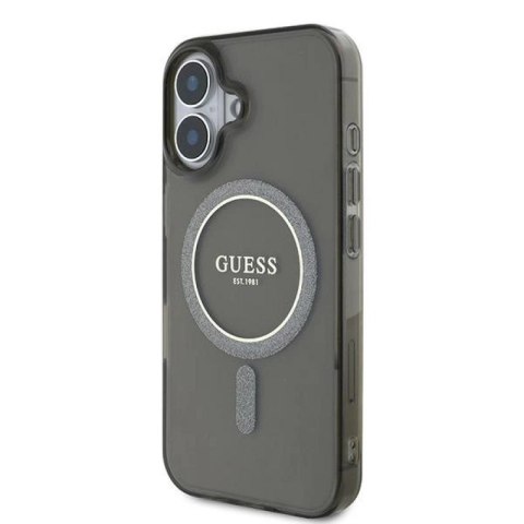Etui Guess IML Glitter Circle MagSafe na iPhone 16 - czarne Guess