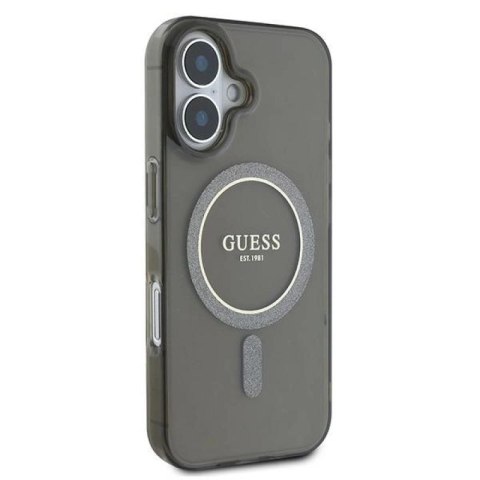 Etui Guess IML Glitter Circle MagSafe na iPhone 16 - czarne Guess