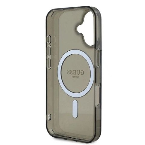 Etui Guess IML Glitter Circle MagSafe na iPhone 16 - czarne Guess