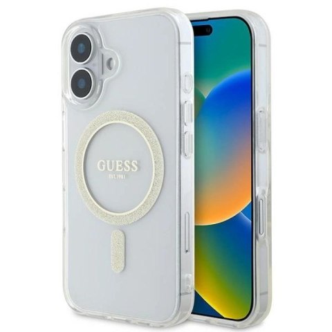 Etui Guess IML Glitter Circle MagSafe na iPhone 16 - przezroczyste Guess