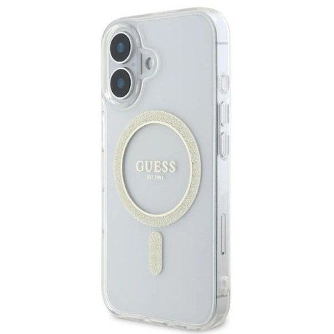 Etui Guess IML Glitter Circle MagSafe na iPhone 16 - przezroczyste Guess
