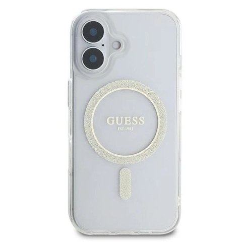 Etui Guess IML Glitter Circle MagSafe na iPhone 16 - przezroczyste Guess