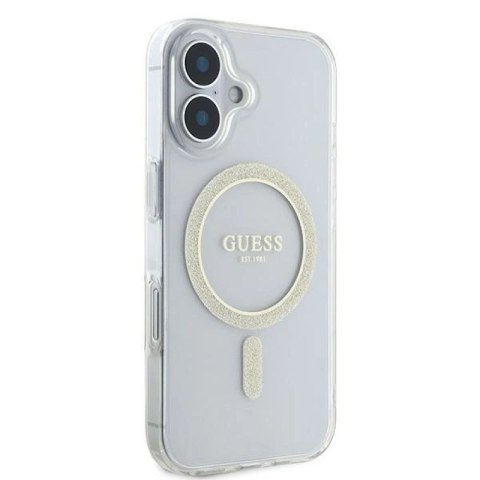 Etui Guess IML Glitter Circle MagSafe na iPhone 16 - przezroczyste Guess