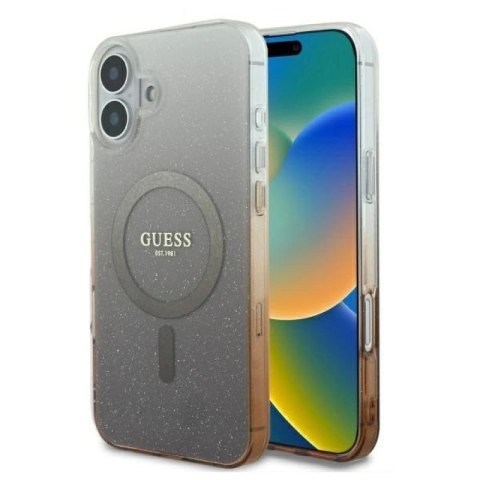 Etui Guess IML Glitter Gradient MagSafe na iPhone 16 Plus - brązowe Guess
