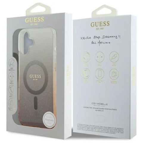 Etui Guess IML Glitter Gradient MagSafe na iPhone 16 Plus - brązowe Guess