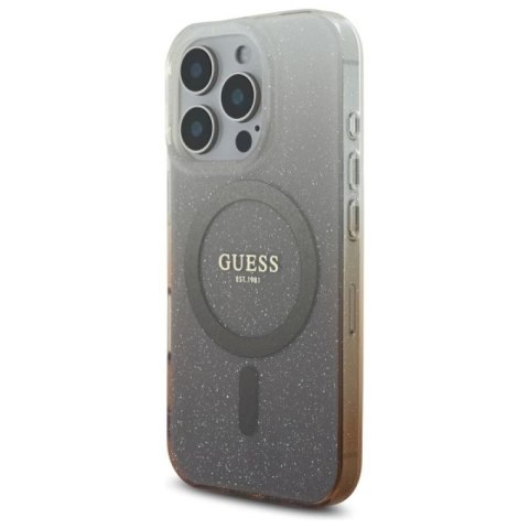 Etui Guess IML Glitter Gradient MagSafe na iPhone 16 Pro - brązowe Guess