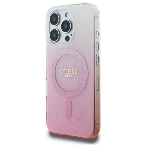 Etui Guess IML Glitter Gradient MagSafe na iPhone 16 Pro - różowe Guess
