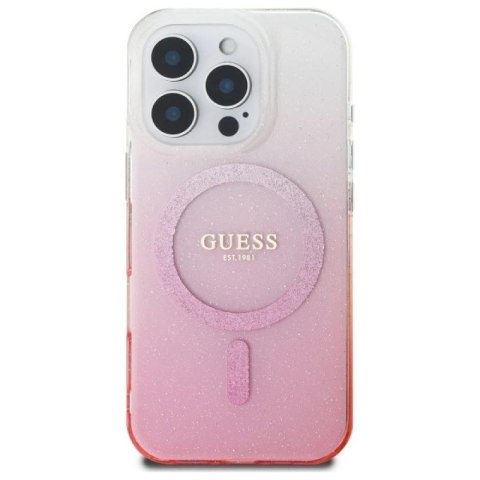Etui Guess IML Glitter Gradient MagSafe na iPhone 16 Pro - różowe Guess