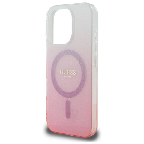 Etui Guess IML Glitter Gradient MagSafe na iPhone 16 Pro - różowe Guess