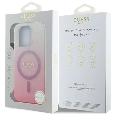 Etui Guess IML Glitter Gradient MagSafe na iPhone 16 Pro - różowe Guess