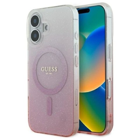 Etui Guess IML Glitter Gradient MagSafe na iPhone 16 - różowe Guess