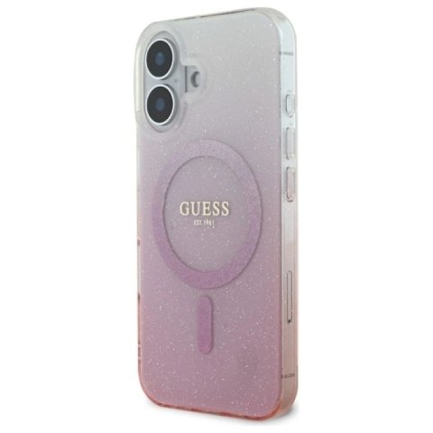 Etui Guess IML Glitter Gradient MagSafe na iPhone 16 - różowe Guess
