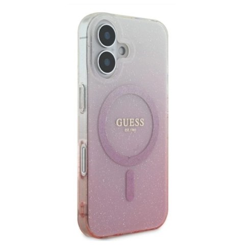 Etui Guess IML Glitter Gradient MagSafe na iPhone 16 - różowe Guess