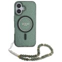 Etui Guess IML Glitter With Pearl Strap MagSafe na iPhone 16 Plus - zielone Guess
