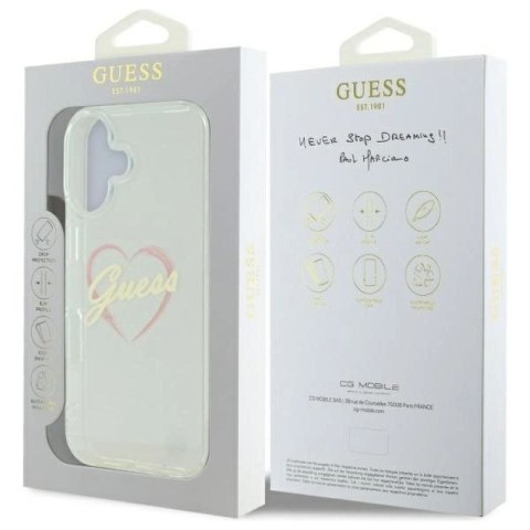 Etui Guess IML Heart na iPhone 16 plus - przezroczyste Guess