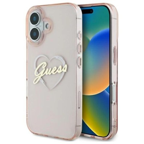 Etui Guess IML Heart na iPhone 16 - różowe Guess