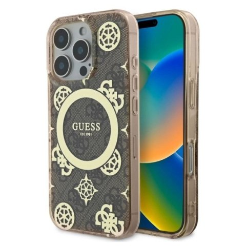 Etui Guess IML Peony On 4G Background MagSafe na iPhone 16 Pro - brązowe Guess