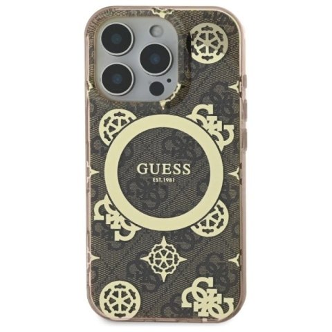 Etui Guess IML Peony On 4G Background MagSafe na iPhone 16 Pro - brązowe Guess