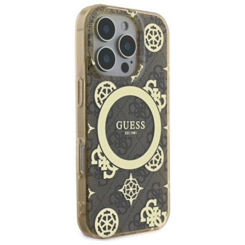 Etui Guess IML Peony On 4G Background MagSafe na iPhone 16 Pro - brązowe Guess