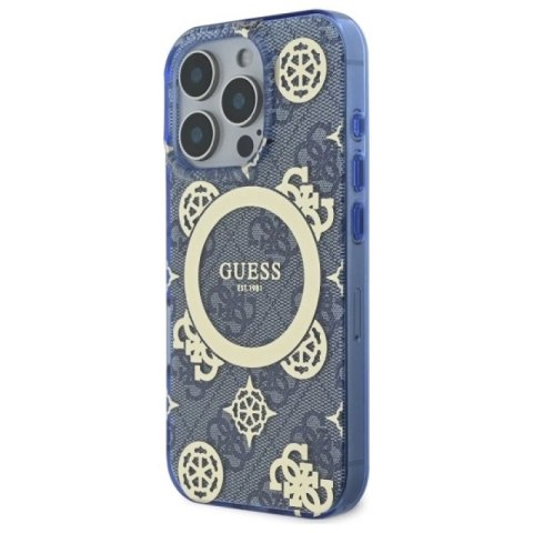 Etui Guess IML Peony On 4G Background MagSafe na iPhone 16 Pro - niebieskie Guess
