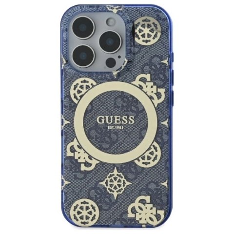 Etui Guess IML Peony On 4G Background MagSafe na iPhone 16 Pro - niebieskie Guess