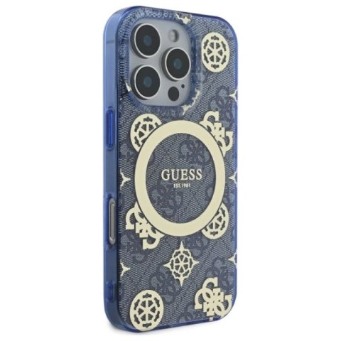 Etui Guess IML Peony On 4G Background MagSafe na iPhone 16 Pro - niebieskie Guess