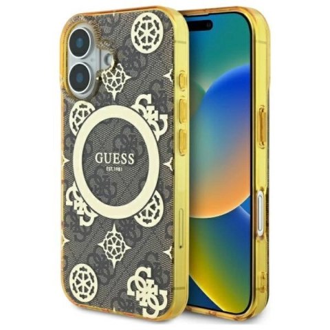 Etui Guess IML Peony On 4G Background MagSafe na iPhone 16 - brązowe Guess