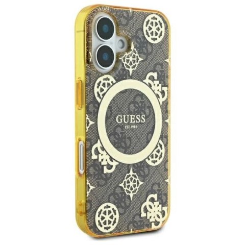 Etui Guess IML Peony On 4G Background MagSafe na iPhone 16 - brązowe Guess