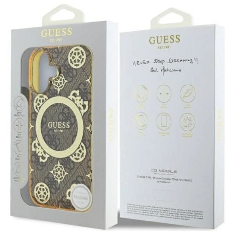 Etui Guess IML Peony On 4G Background MagSafe na iPhone 16 - brązowe Guess