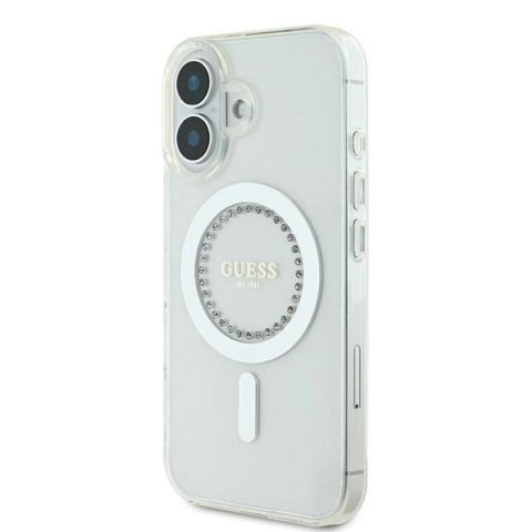 Etui Guess IML Rhinestones MagSafe na iPhone 16 Plus - białe Guess