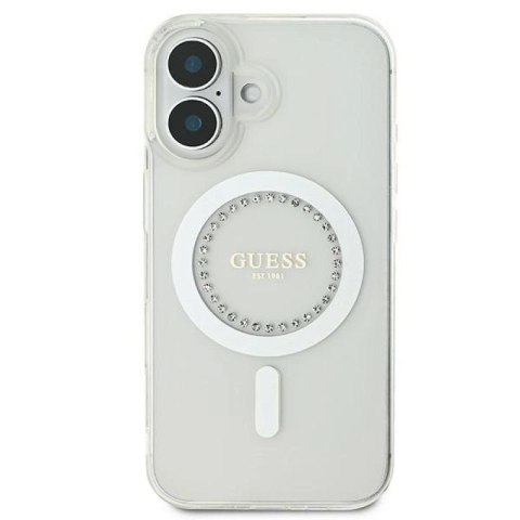Etui Guess IML Rhinestones MagSafe na iPhone 16 Plus - białe Guess