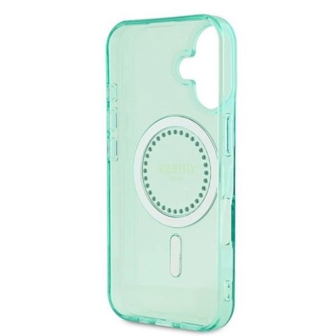 Etui Guess IML Rhinestones MagSafe na iPhone 16 Plus - zielone Guess