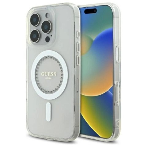 Etui Guess IML Rhinestones MagSafe na iPhone 16 Pro Max - białe Guess