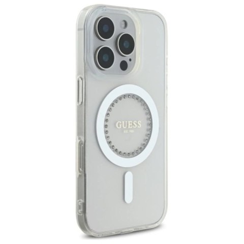 Etui Guess IML Rhinestones MagSafe na iPhone 16 Pro Max - białe Guess