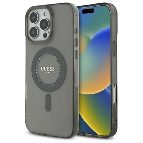 Etui Guess IML Rhinestones MagSafe na iPhone 16 Pro Max - czarne Guess